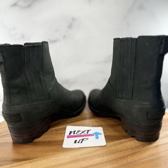 Sorel Lolla Chelsea Black Suede Leather Heeled Pull On Ankle Boots Women Size 8 - Picture 5 of 9